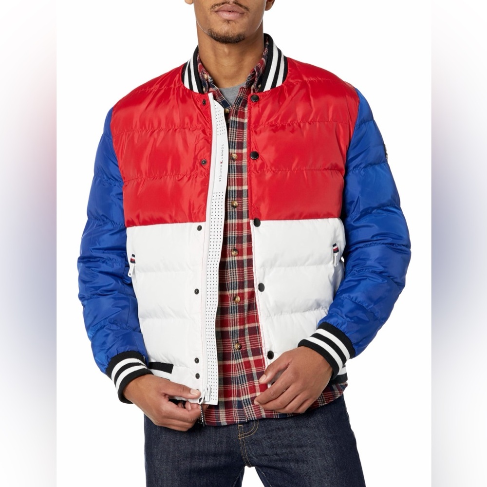 Tommy‎ Hilfiger Quilted Varsity Puffer Bomber Red White Blue Mens Medium